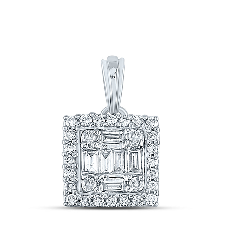 14kt White Gold Womens Baguette Diamond Square Cluster Pendant 1/4 Cttw Daisy Joyeria