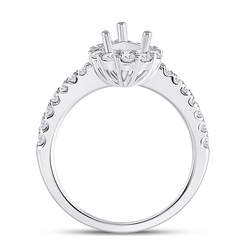 14kt White Gold Womens Round Diamond 1 Ct Pear Center Halo Bridal Wedding Semi-Mount Ring 5/8 Cttw 7 Daisy Joyeria