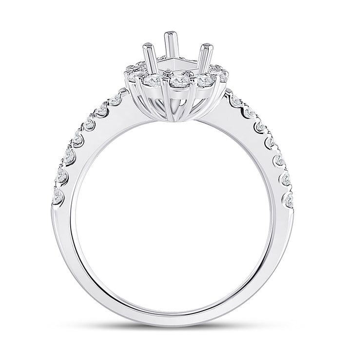 14kt White Gold Womens Round Diamond 1 Ct Pear Center Halo Bridal Wedding Semi-Mount Ring 5/8 Cttw 7 Daisy Joyeria