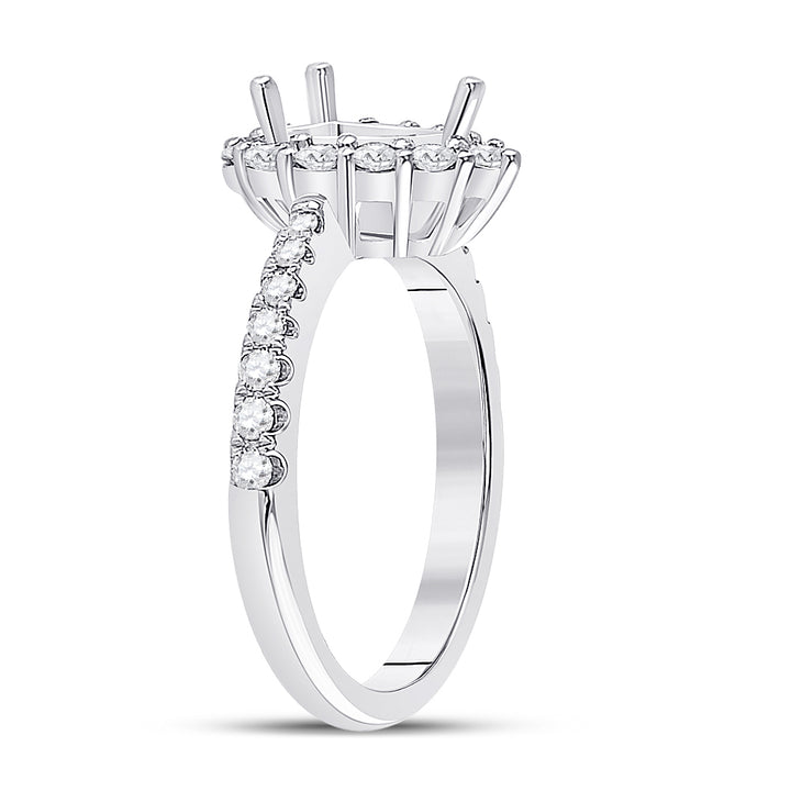 14kt White Gold Womens Round Diamond 1 Ct Pear Center Halo Bridal Wedding Semi-Mount Ring 5/8 Cttw 7 Daisy Joyeria
