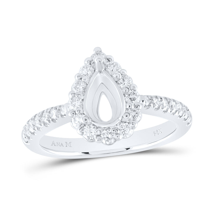 14kt White Gold Womens Round Diamond 1 Ct Pear Center Halo Bridal Wedding Semi-Mount Ring 5/8 Cttw 7 Daisy Joyeria