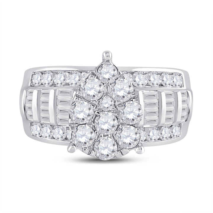 10kt White Gold Womens Baguette Diamond Cluster Pear Bridal Wedding Engagement Ring 2.00 Cttw 7 Daisy Joyeria