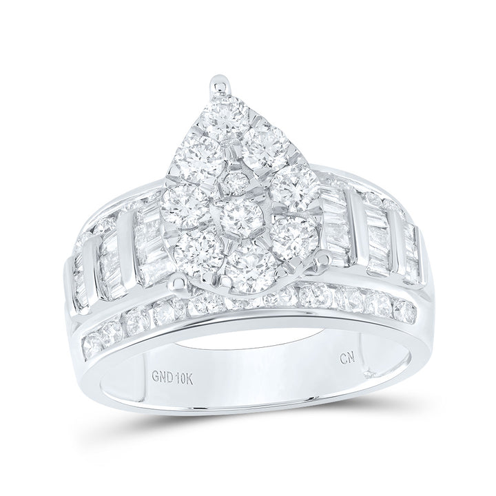 10kt White Gold Womens Baguette Diamond Cluster Pear Bridal Wedding Engagement Ring 2.00 Cttw 7 Daisy Joyeria