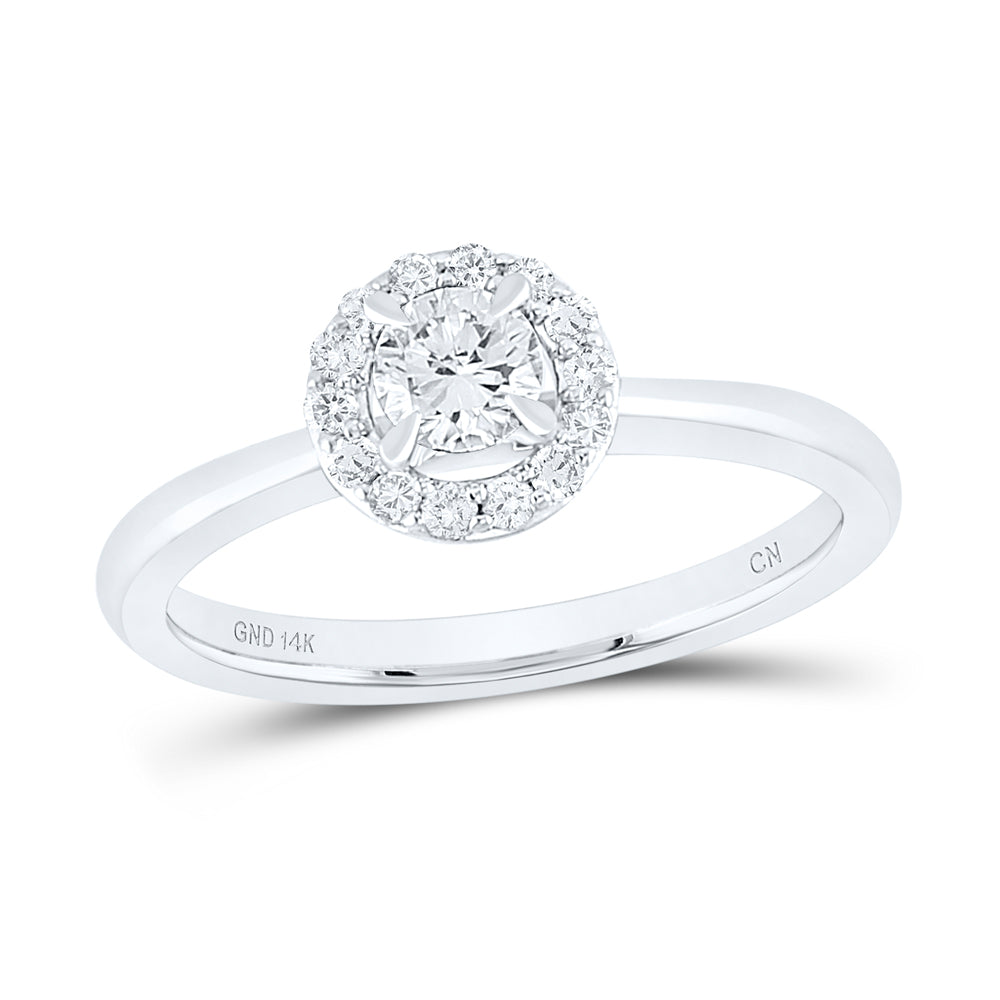 14kt White Gold Womens Round Diamond Halo Bridal Wedding Engagement Ring 1/2 Cttw (Certified) 7 Daisy Joyeria