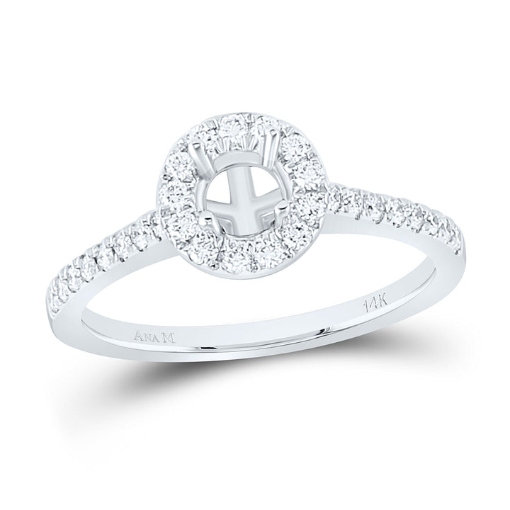 14kt White Gold Womens Round Diamond 1/2 Ct Rd Center Halo Bridal Wedding Semi-Mount Ring 1/3 Cttw 7 Daisy Joyeria