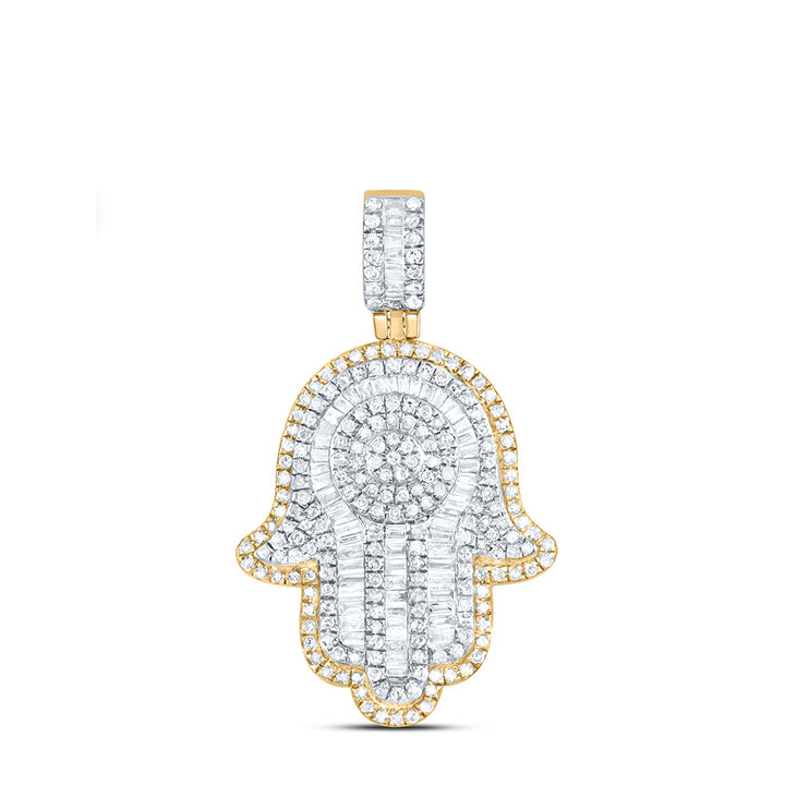 10kt Yellow Gold Mens Baguette Diamond Hamsa Charm Pendant 1.00 Cttw Daisy Joyeria