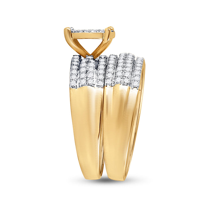 14kt Yellow Gold His Hers Round Diamond Cluster Matching Bridal Wedding Ring Band Set 1-1/3 Cttw 7 Daisy Joyeria