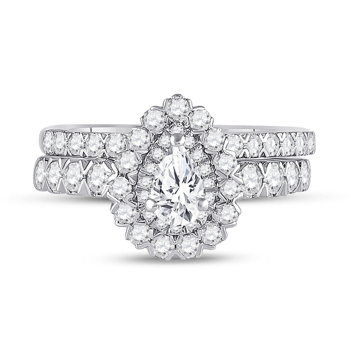 1 1/2CTW-DIA ANA M 3/8CT-CPEAR BRIDAL SETS SINGLE HALO 7 Daisy Joyeria