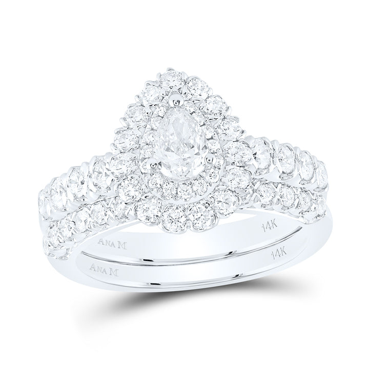 1 1/2CTW-DIA ANA M 3/8CT-CPEAR BRIDAL SETS SINGLE HALO 7 Daisy Joyeria