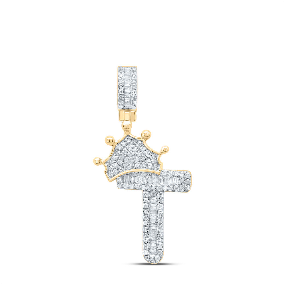 1/2CT-DIA P1 CROWN INITIAL "T" MENS PENDANT Daisy Joyeria