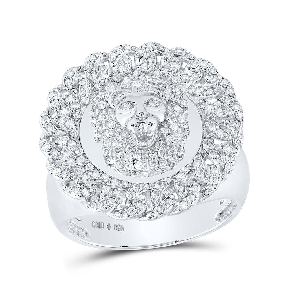 3/4CTW-DIA P1 LION FACE IN CUBAIN CIRCLE MENS RING 10 Daisy Joyeria