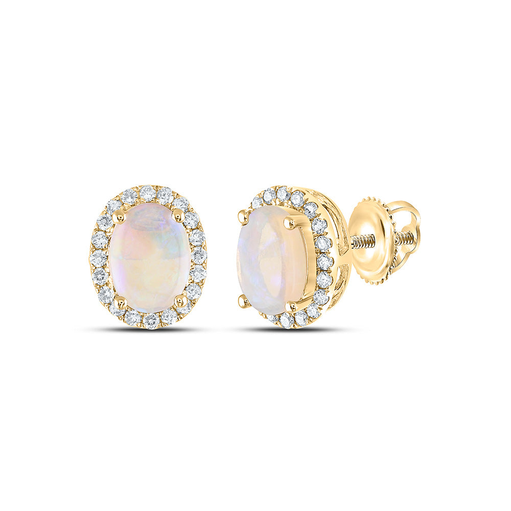 1/5CTW-NAT DIA ANA M 7X5MM-OPAL NAT GEM OVAL EARRING Daisy Joyeria
