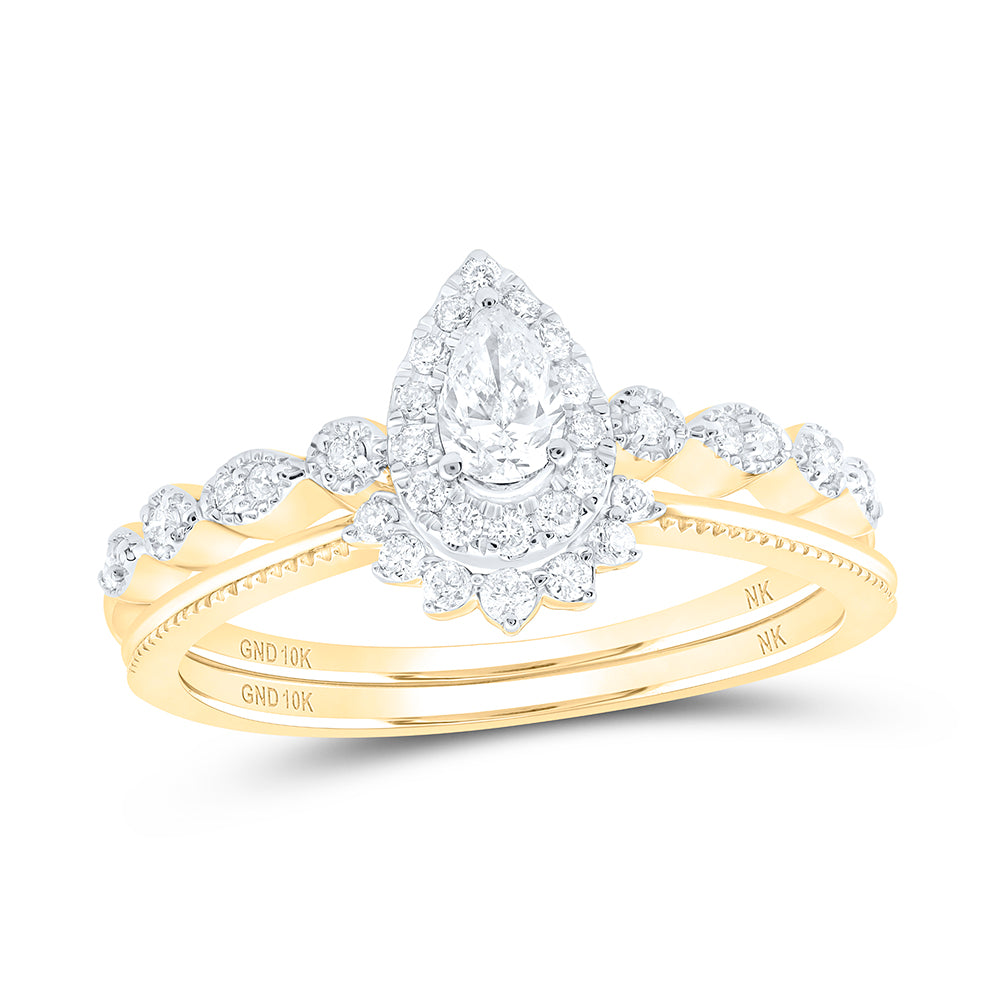 3/8CTW-NAT DIA NK 1/5CT-CPEAR BRIDAL SET SINGLE HALO 7 Daisy Joyeria