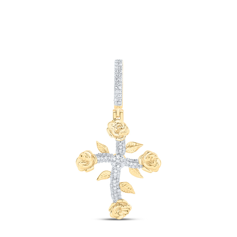 1/3CTW-NAT DIA NK ROSE CROSS MENS CHARM Daisy Joyeria