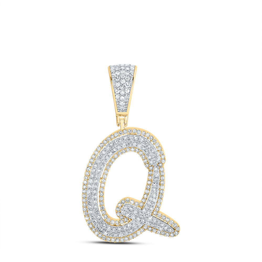 7/8CTW-NAT DIA NK INITIAL "Q" MENS PENDANT Daisy Joyeria