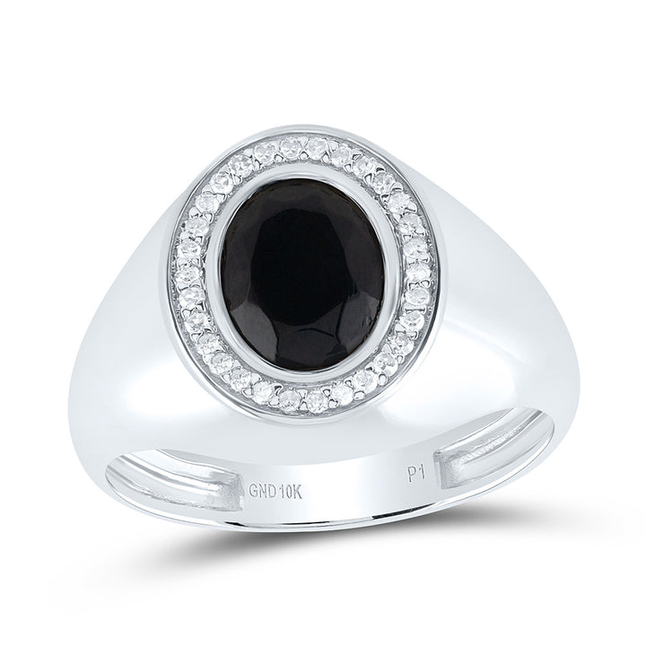 1/6CTW-DIA P1-9X7 MM- OVAL ONYX BLACK MENS RING 10 Daisy Joyeria