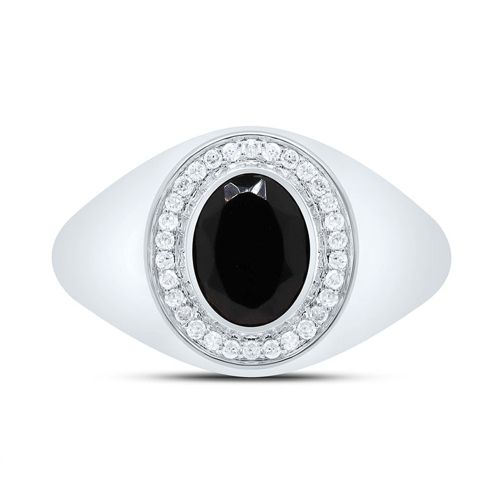 1/6CTW-DIA P1-9X7 MM- OVAL ONYX BLACK MENS RING 10 Daisy Joyeria