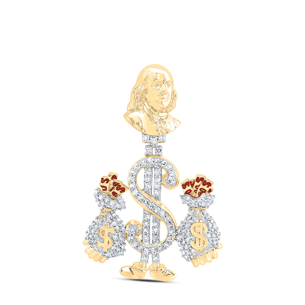 1/2CTW-NAT DIA NK BENJAMIN DOLLAR MONEY BAG MENS CHARM Daisy Joyeria