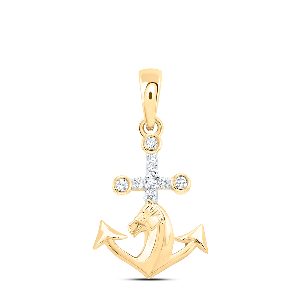 1/20CTW NAT DIA NK GIFT ANCHOR CROSS HORSE PENDANT Daisy Joyeria