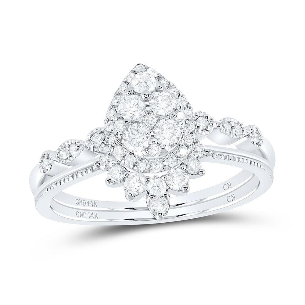 1/2CTW-NAT DIA CN PEAR SINGLE HALO BRIDAL SET 7 Daisy Joyeria