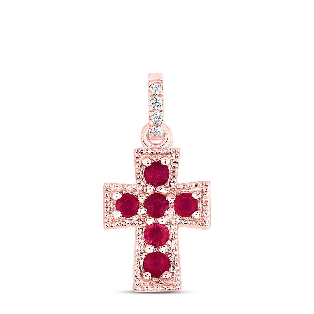 0.012CTW-NAT DIA ANA M 1/8CTW RD-RU NAT GEM CROSS PENDANT Daisy Joyeria