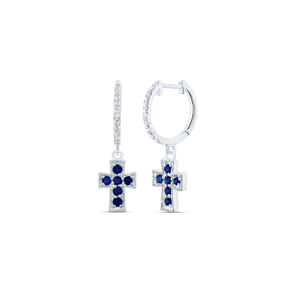 1/10CTW-NAT DIA ANA M 1/3CTW RD-BS NAT GEM DANGLING CROSS EARRING Daisy Joyeria