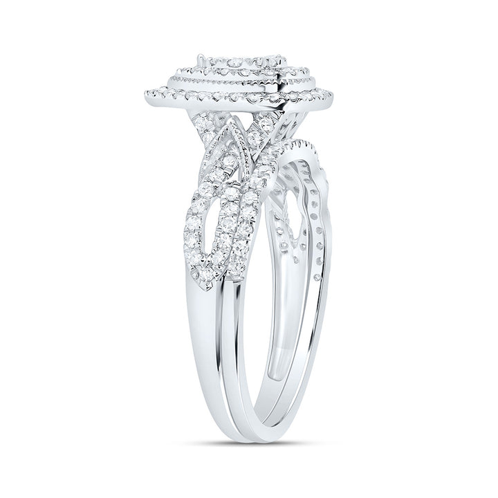 1/2CTW-NAT DIA CN PEAR DOUBLE HALO BRIDAL SET 7 Daisy Joyeria
