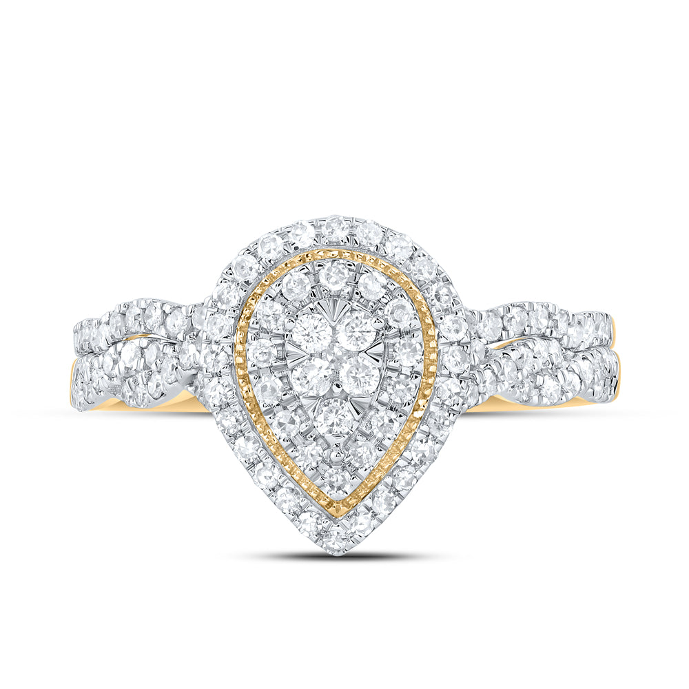 1/2CTW-NAT DIA CN PEAR DOUBLE HALO BRIDAL SET 7 Daisy Joyeria
