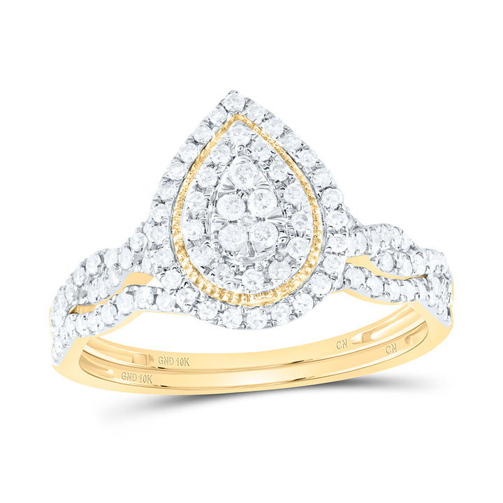 1/2CTW-NAT DIA CN PEAR DOUBLE HALO BRIDAL SET 7 Daisy Joyeria