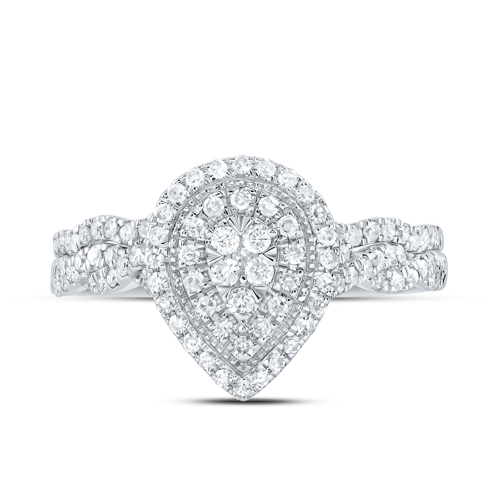 1/2CTW-NAT DIA CN PEAR DOUBLE HALO BRIDAL SET 7 Daisy Joyeria