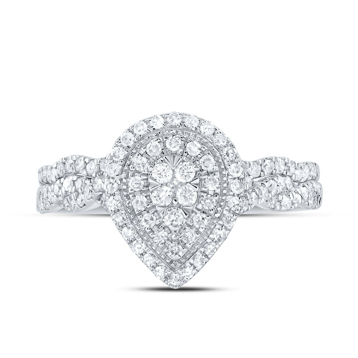 1/2CTW-NAT DIA CN PEAR DOUBLE HALO BRIDAL SET 7 Daisy Joyeria