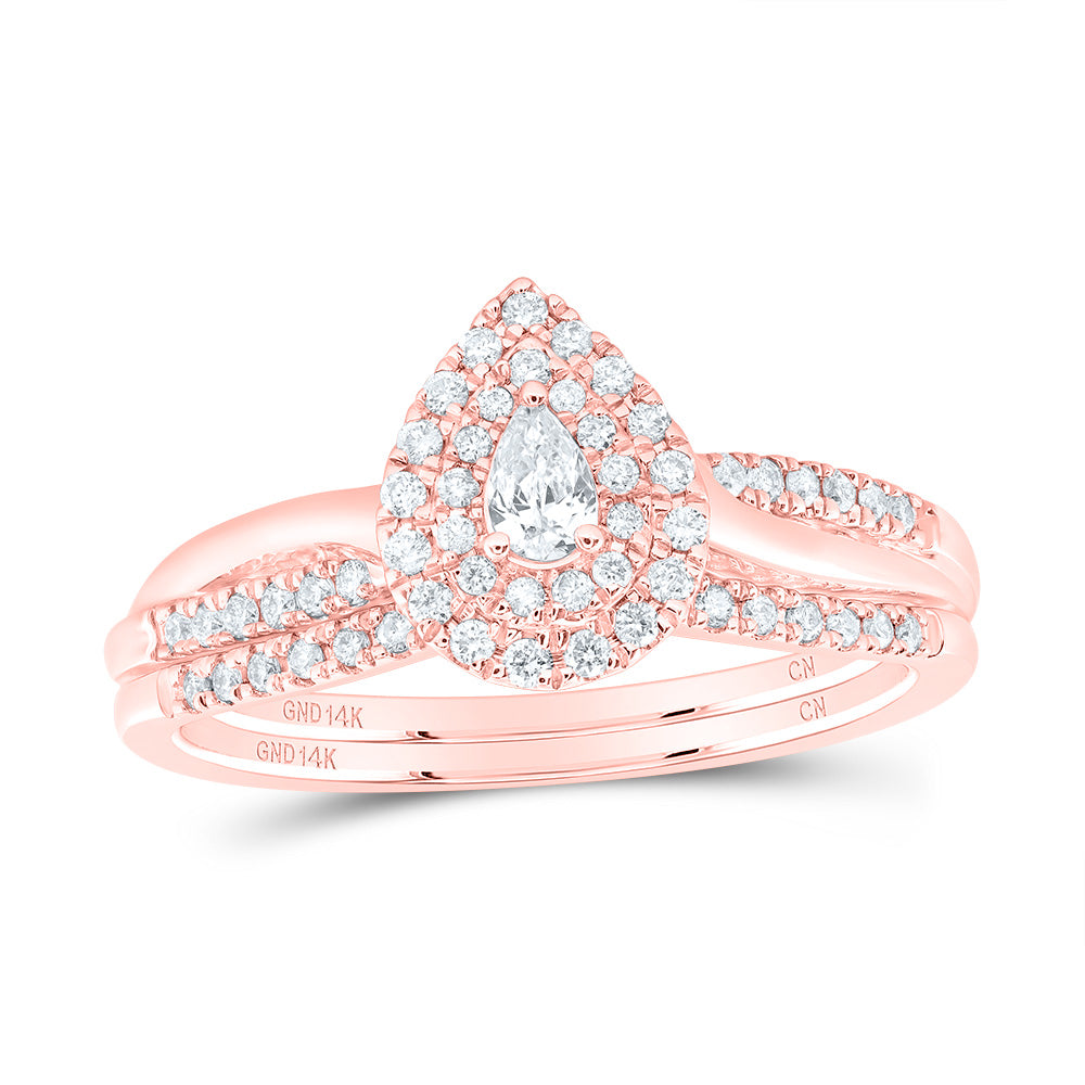 1/3CTW-NAT DIA CN PEAR DOUBLE HALO BRIDAL SET Daisy Joyeria