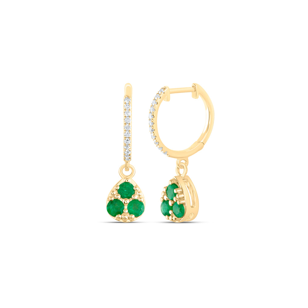 1/10CTW-DIA ANA M 1/2CTW RD-EM NAT GEM PEAR DANGLING EARRING Daisy Joyeria