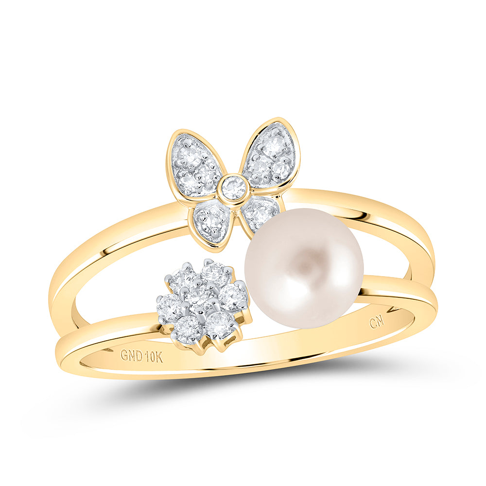 1/6CTW-DIA CN 6MM-PEARL BUTTERFLY LADIES RING 7 Daisy Joyeria