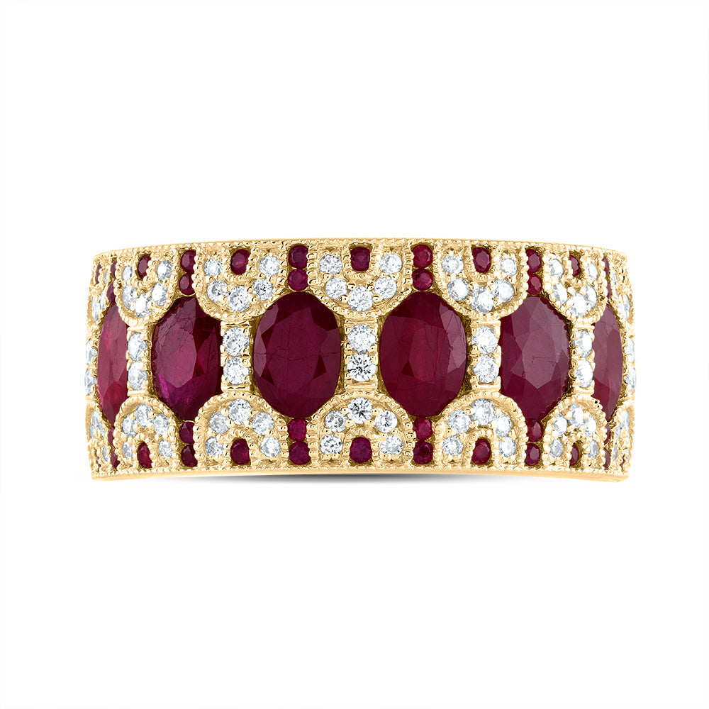 1/3CTW-DIA ANA M 2 1/2CTW OV-RU, 1/5CTW RD-RU NAT GEM RING 7 Daisy Joyeria