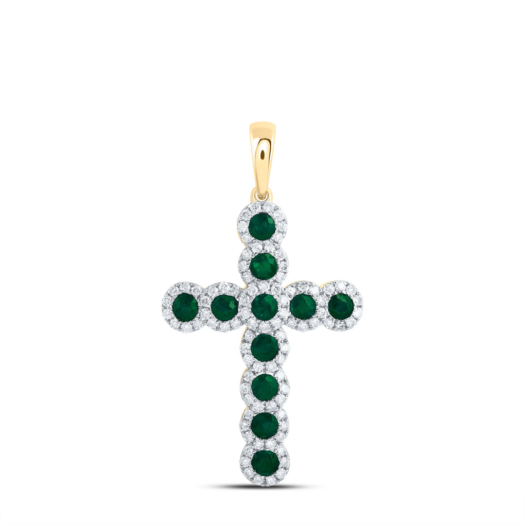 1/2CTW-NAT DIA CN 3/4CTW-RD-EM NAT GEM CROSS PENDANT Daisy Joyeria