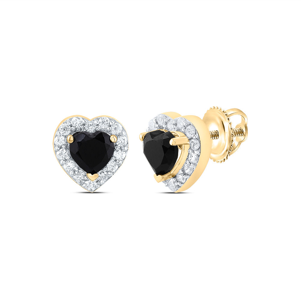 1/5CTW-NAT DIA CN 4.60 MM HEART BLACK ONYX FASHION EARRING Daisy Joyeria