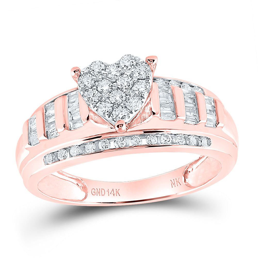 14kt Rose Gold Round Diamond Heart Bridal Wedding Engagement Ring 1/2 Cttw 7 Daisy Joyeria