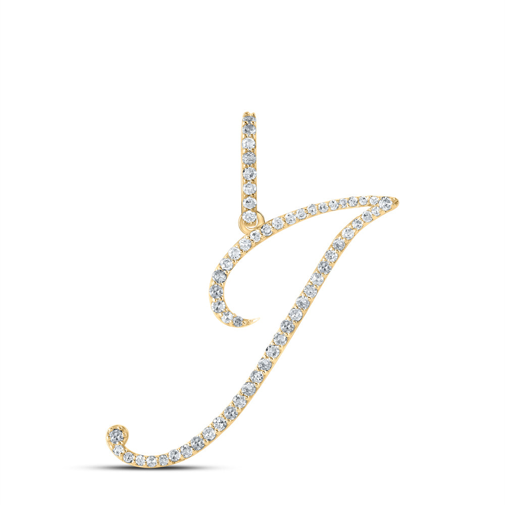 14kt White Gold Womens Round Diamond J Initial Letter Pendant 1/3 Cttw Daisy Joyeria