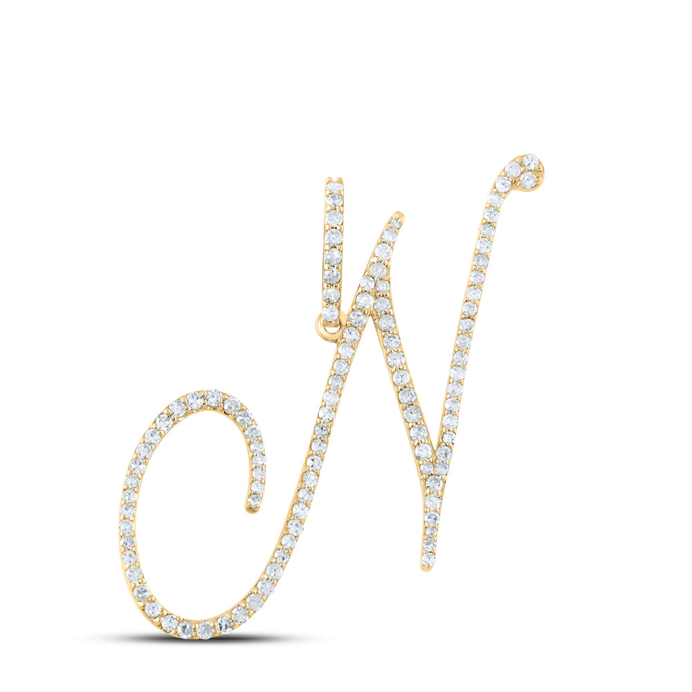 14kt White Gold Womens Round Diamond N Initial Letter Pendant 5/8 Cttw Daisy Joyeria