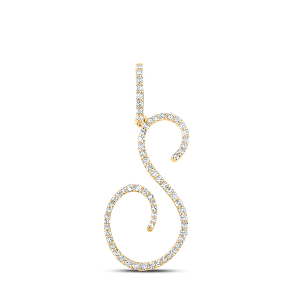 14kt White Gold Womens Round Diamond S Initial Letter Pendant 3/8 Cttw Daisy Joyeria