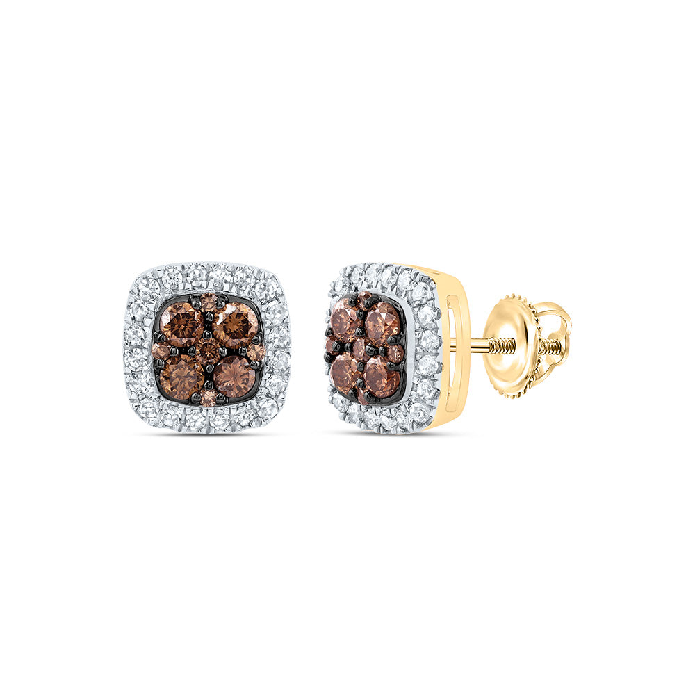 1/2CTW-DIA CN  COGNAC NATURAL CUSHION STUD EARRING Daisy Joyeria