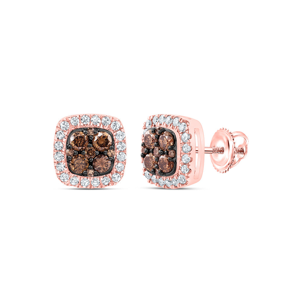 1/2CTW-DIA CN  COGNAC NATURAL CUSHION STUD EARRING Daisy Joyeria