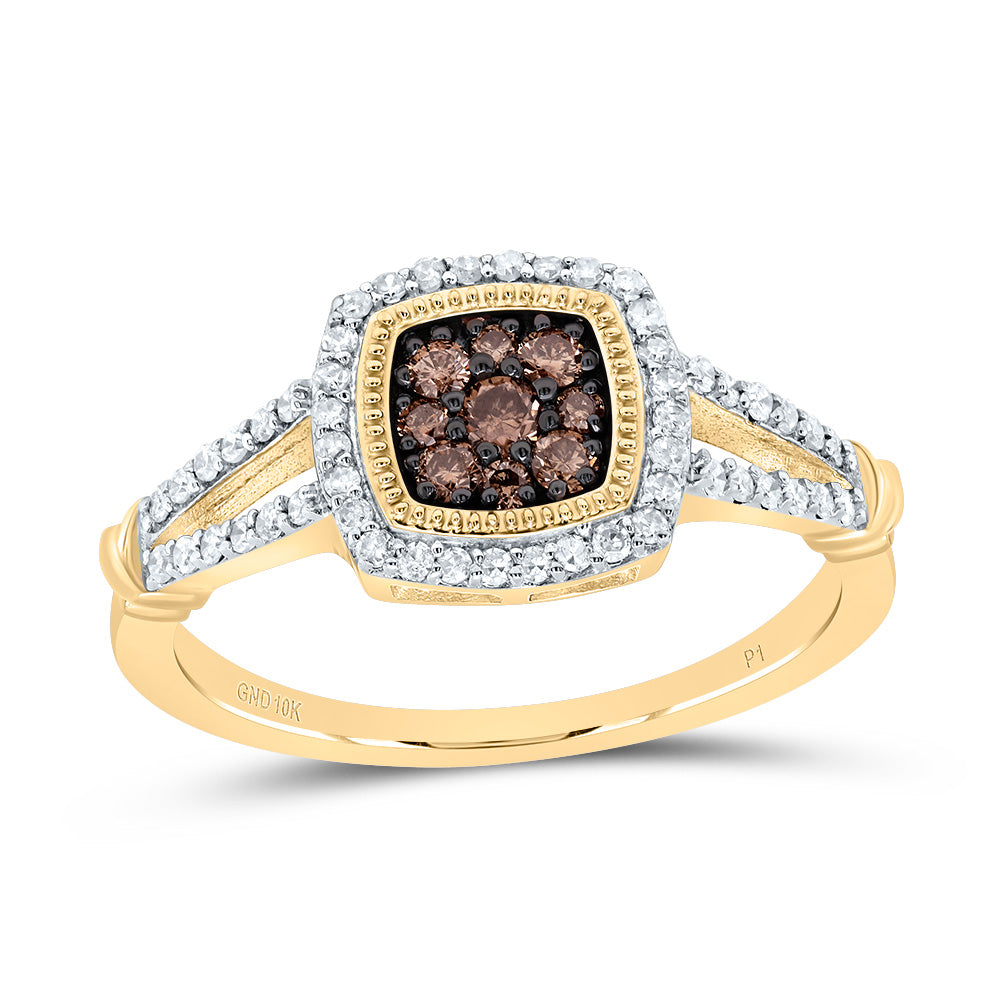 3/8CTW-DIA P1 GIFT COGNAC NATURAL CUSHION RING 7 Daisy Joyeria
