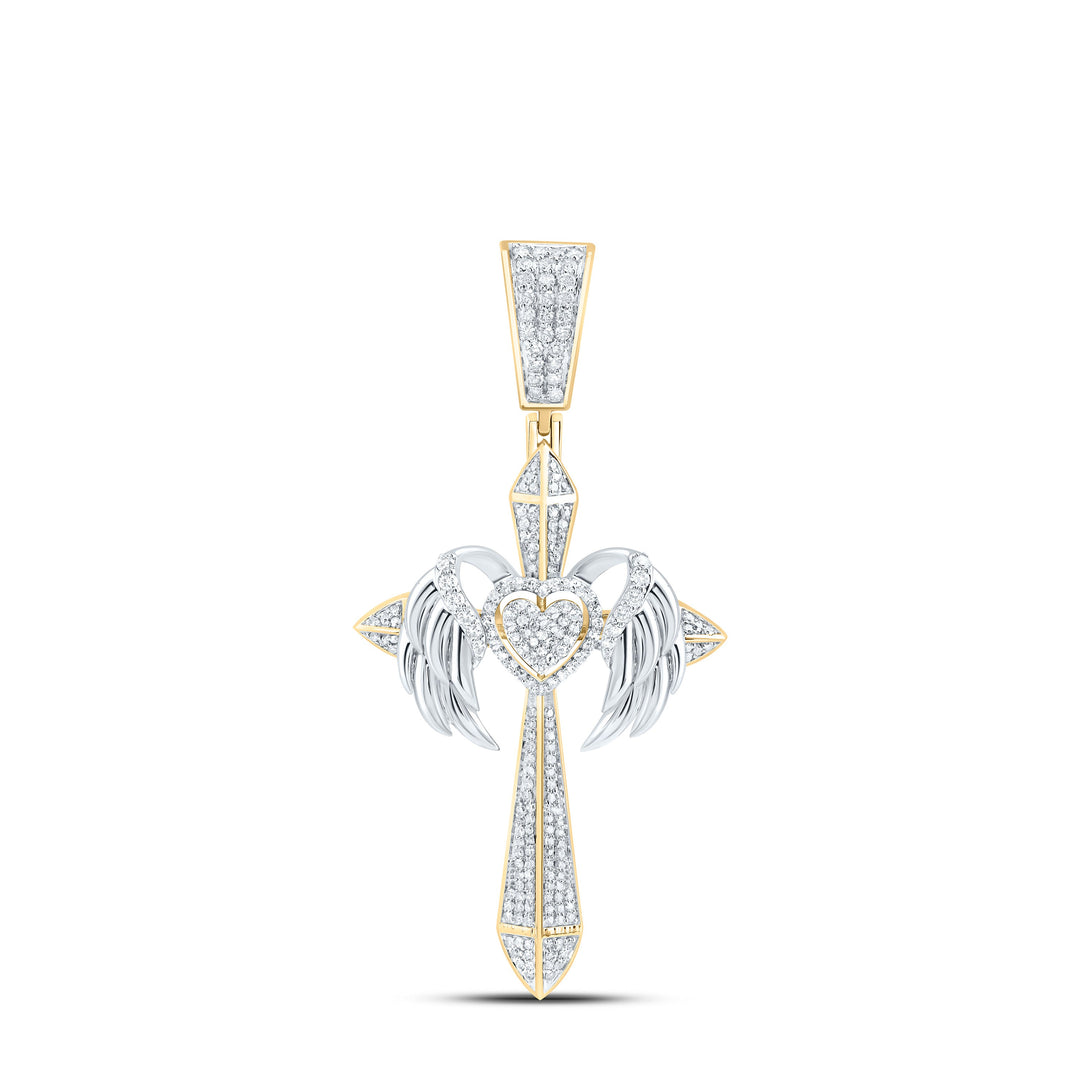 1 1/5CTW-NAT DIA NK CROME HEART CROSS MENS CHARM Daisy Joyeria