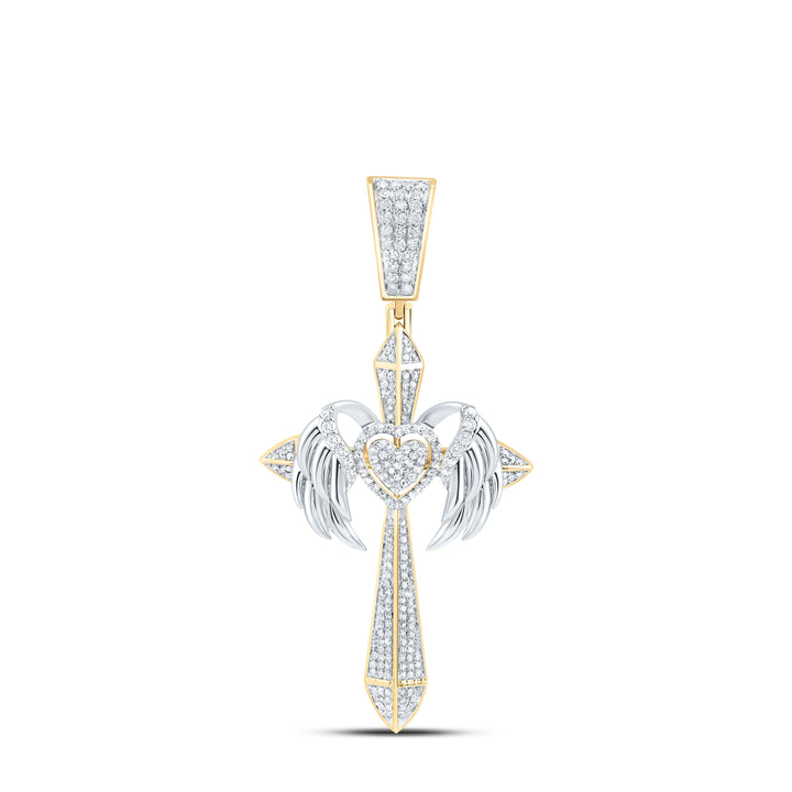 1 1/5CTW-NAT DIA NK CROME HEART CROSS MENS CHARM Daisy Joyeria