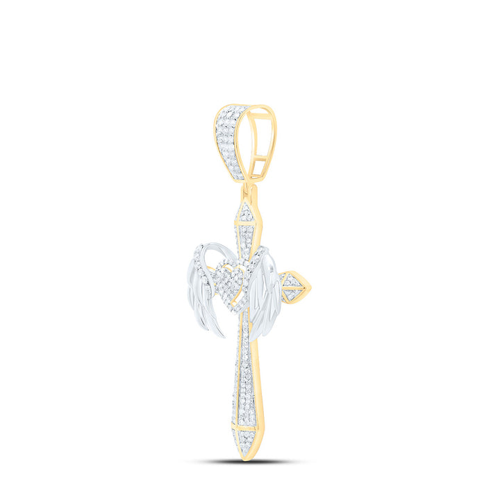 1 1/5CTW-NAT DIA NK CROME HEART CROSS MENS CHARM Daisy Joyeria