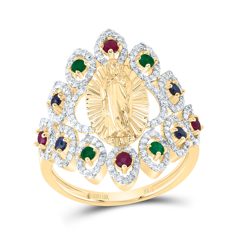 1/2CTW-DIA NK 1/6CTW RD-RU,1/8CTW RD-BS,1/10CTW RD-EM NAT GEM VIRGIN MOTHER MARY RING 7 Daisy Joyeria
