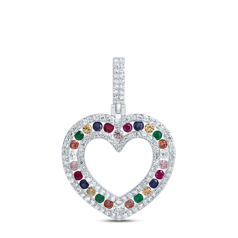 1/3CTW-NAT DIA CN 3/8CTW RD-NAT GEM MULTI CLR SAPPHIRE HEART PENDANT Daisy Joyeria