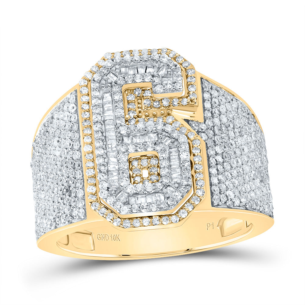 1 5/8CTW-DIA P1 NUMBER "6" MEN'S RING 10 Daisy Joyeria